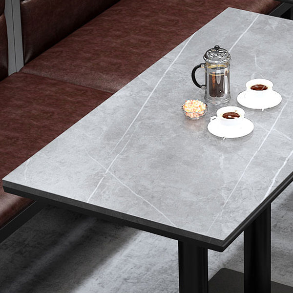 Industriële keukentafel van gesinterde steen, grijze tafel met zwart frame voor eetkamer