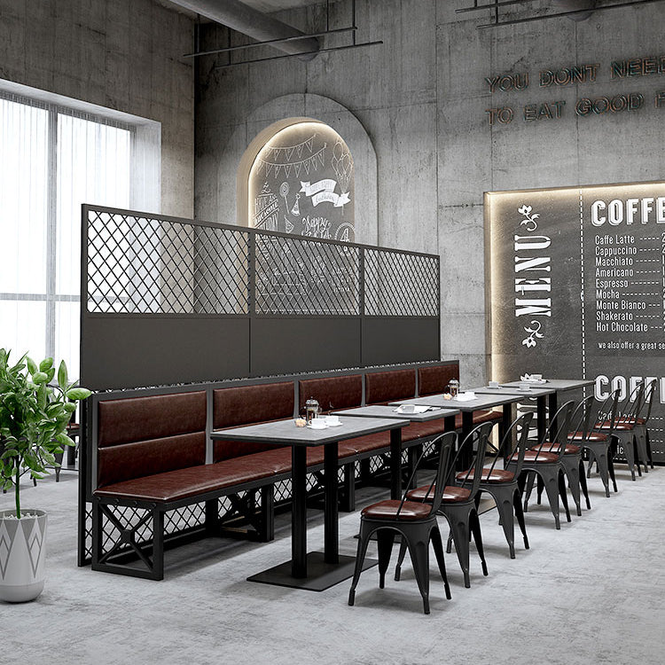 Industriële keukentafel van gesinterde steen, grijze tafel met zwart frame voor eetkamer