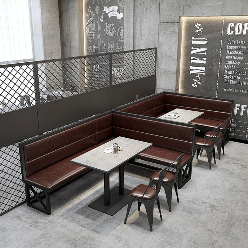 Industriële keukentafel van gesinterde steen, grijze tafel met zwart frame voor eetkamer