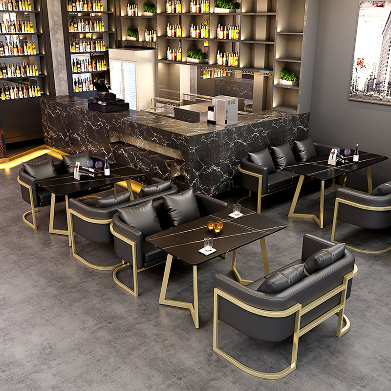 Industrial Style Sintered Stone Dinner Room Kitchen Table Black Table with Gold Frame