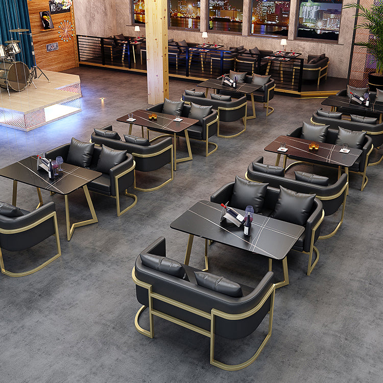 Industrial Style Sintered Stone Dinner Room Kitchen Table Black Table with Gold Frame