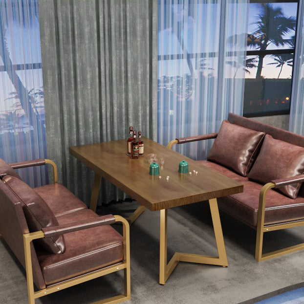 Industrial Solid Wood Dinner Room Kitchen Table Brown Table with Gold Frame for Dining Room