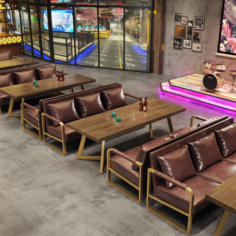 Industrial Solid Wood Dinner Room Kitchen Table Brown Table with Gold Frame for Dining Room