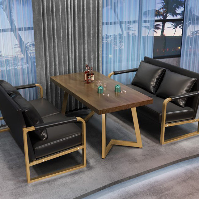 Industrial Solid Wood Dinner Room Kitchen Table Brown Table with Gold Frame for Dining Room