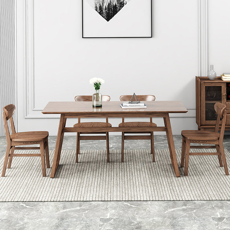 Rectangle Ash Wood Table in Walnut Contemporary Wooden Dining Table with Double Pedestal