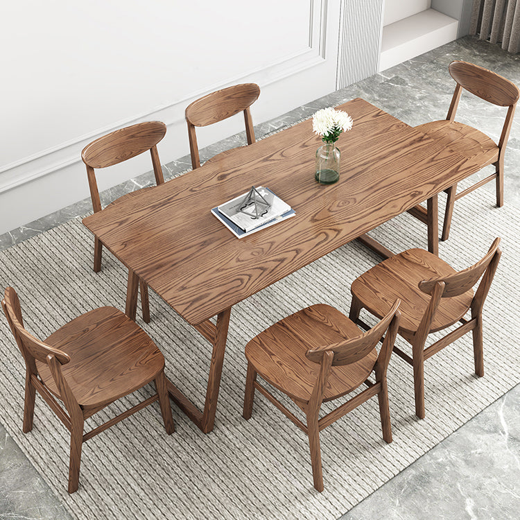 Rectangle Ash Wood Table in Walnut Contemporary Wooden Dining Table with Double Pedestal
