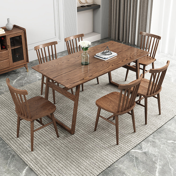 Rectangle Ash Wood Table in Walnut Contemporary Wooden Dining Table with Double Pedestal