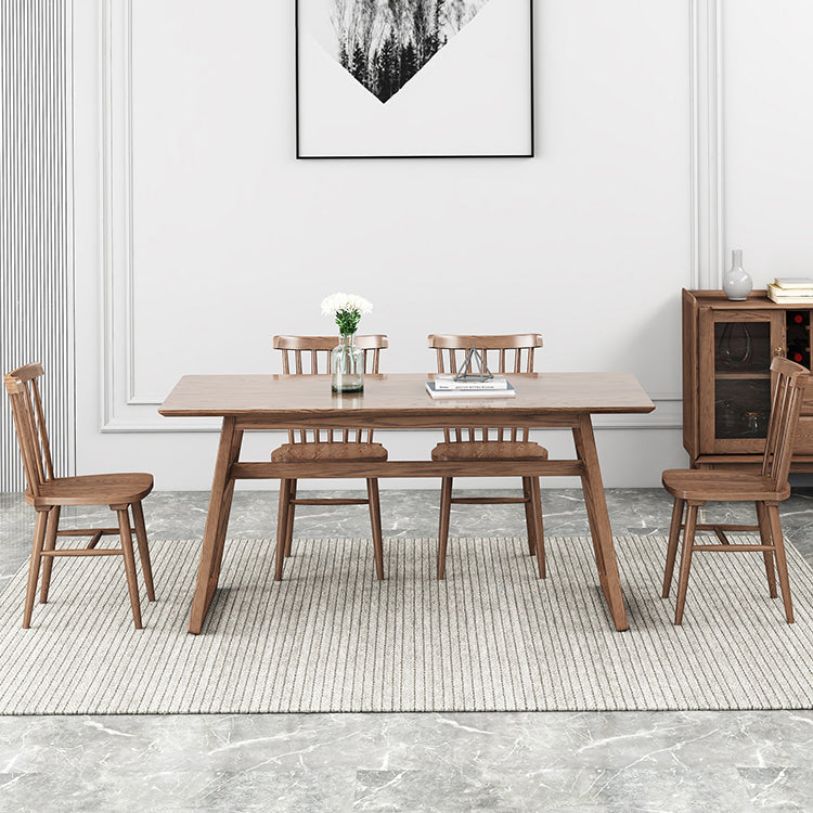 Rectangle Ash Wood Table in Walnut Contemporary Wooden Dining Table with Double Pedestal