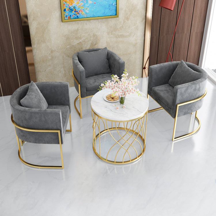 Traditional Luxury Round Dining Room Table Sintered Stone Table with Gold Pedestal Base