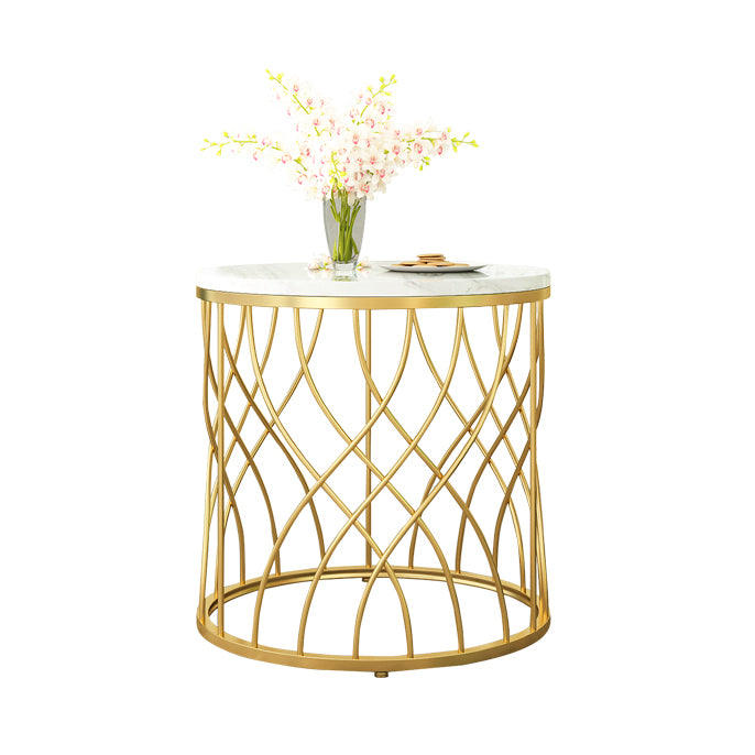Traditional Luxury Round Dining Room Table Sintered Stone Table with Gold Pedestal Base