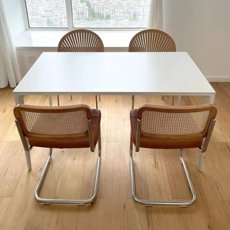 Table de salle à manger en pierre fritrée contemporaine table à manger en forme de rectangle blanc