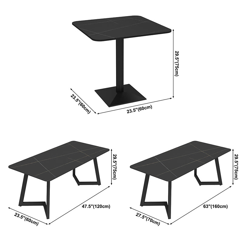 Industrial Dining Room Table Black Sintered Stone Table with Metal Base