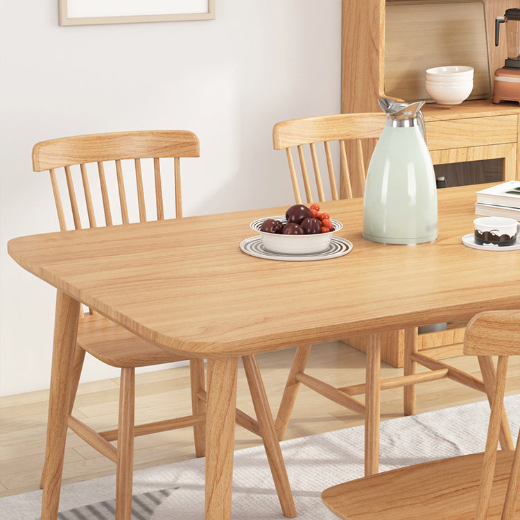 Rectangle Pine Solid Wood Table Modern Dining Table with 4 Legs, in Nature