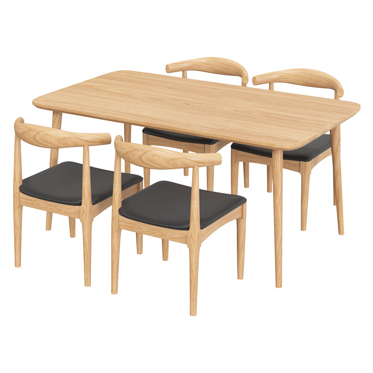 Rectangle Pine Solid Wood Table Modern Dining Table with 4 Legs, in Nature