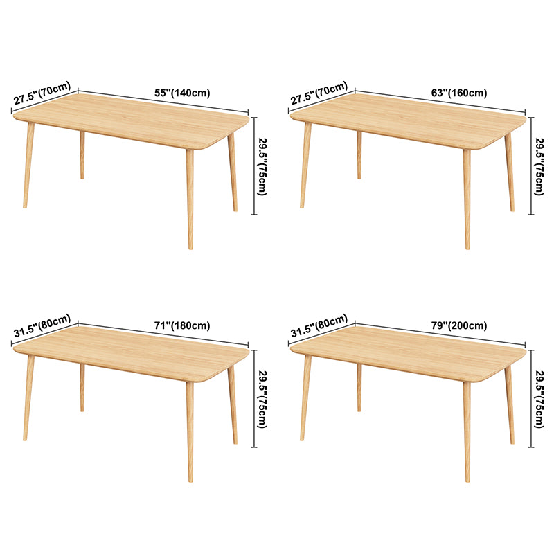 Rectangle Pine Solid Wood Table Modern Dining Table with 4 Legs, in Nature