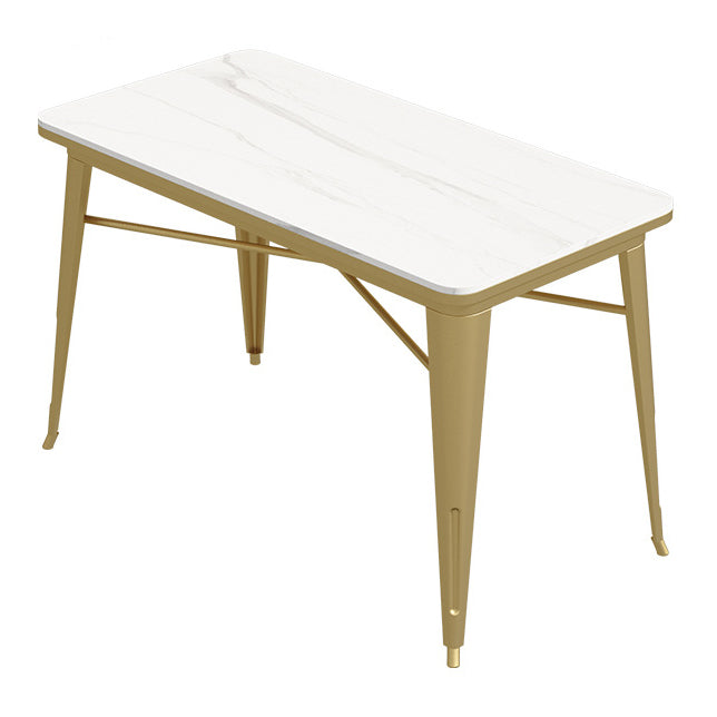 Industrial Dining Table White Sintered Stone Table with Gold Sled Base for Dining Room