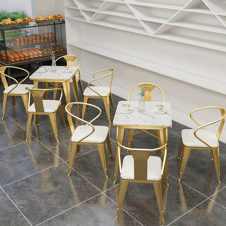 Industrial Dining Table White Sintered Stone Table with Gold Sled Base for Dining Room