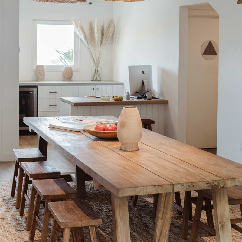 Rectangle Solid Wood Dining Table Modern Pine Table in Nature with Double Pedestal