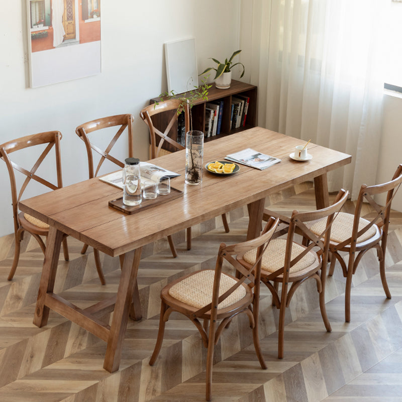 Rectangle Solid Wood Dining Table Modern Pine Table in Nature with Double Pedestal