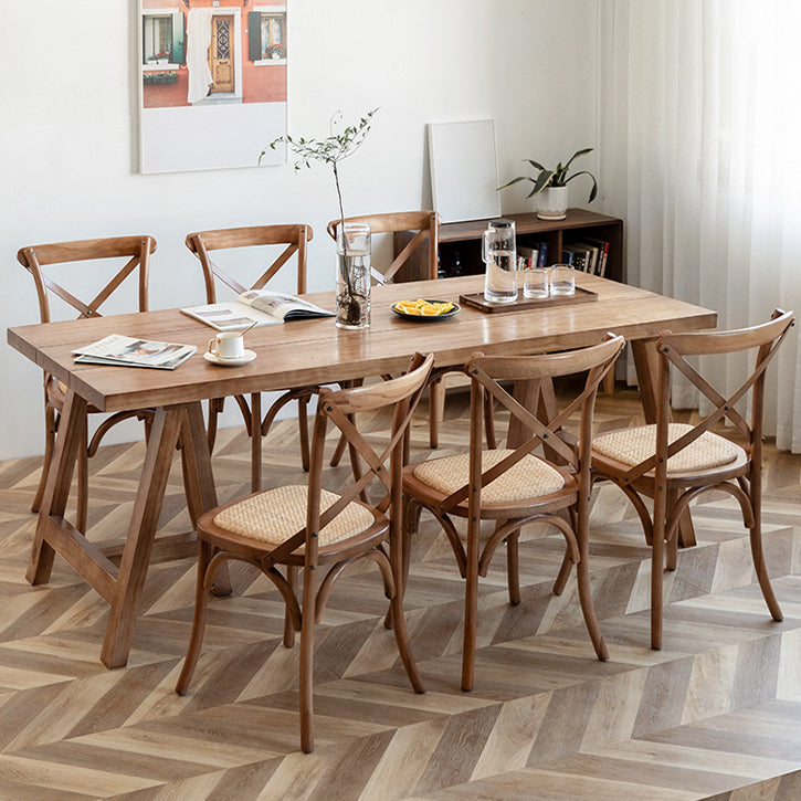 Rectangle Solid Wood Dining Table Modern Pine Table in Nature with Double Pedestal