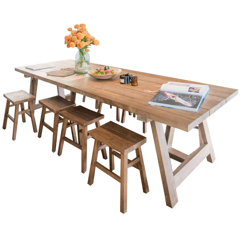 Rectangle Solid Wood Dining Table Modern Pine Table in Nature with Double Pedestal