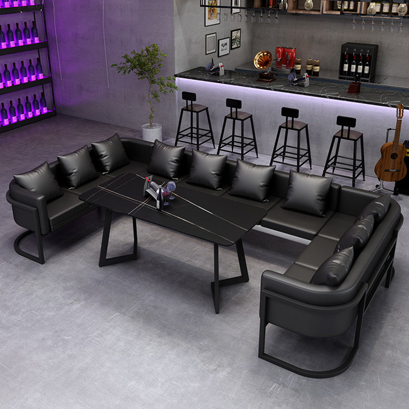 Industrial Dining Table Black Sintered Stone Table with Metal Base for Dining Room