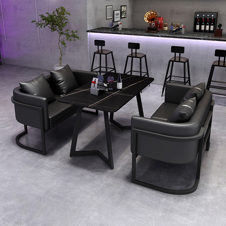Industrial Dining Table Black Sintered Stone Table with Metal Base for Dining Room