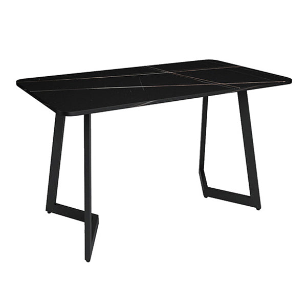 Industrial Dining Table Black Sintered Stone Table with Metal Base for Dining Room