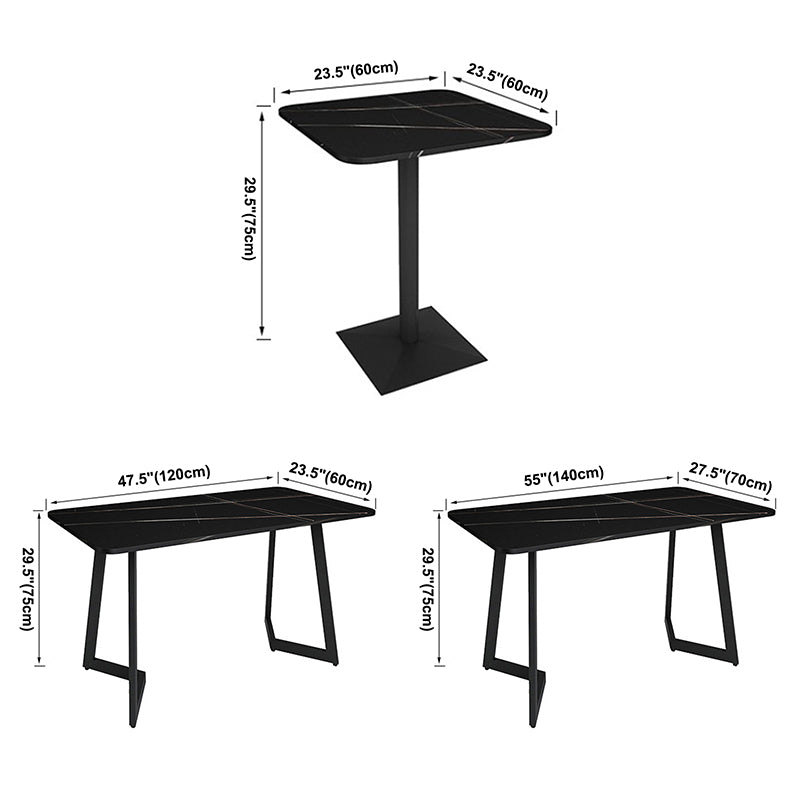 Industrial Dining Table Black Sintered Stone Table with Metal Base for Dining Room