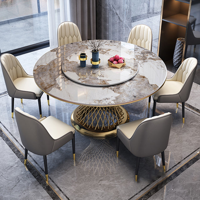 Metal Traditional Luxury Round Indoor Table Sintered Stone Table with Pedestal