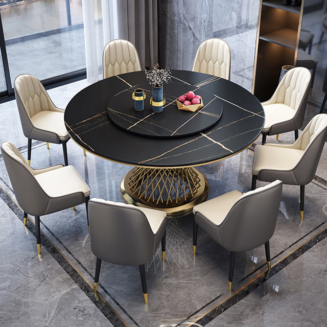 Metal Traditional Luxury Round Indoor Table Sintered Stone Table with Pedestal