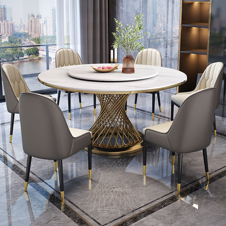 Metal Traditional Luxury Round Indoor Table Sintered Stone Table with Pedestal