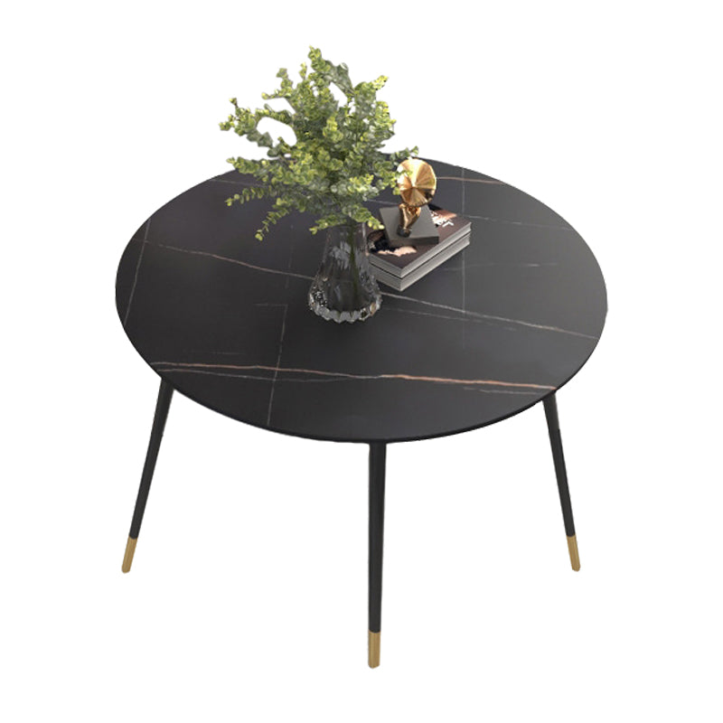 Luxury Style Home Sintered Stone Dining Table 4 Legs Metallic Base Round Table