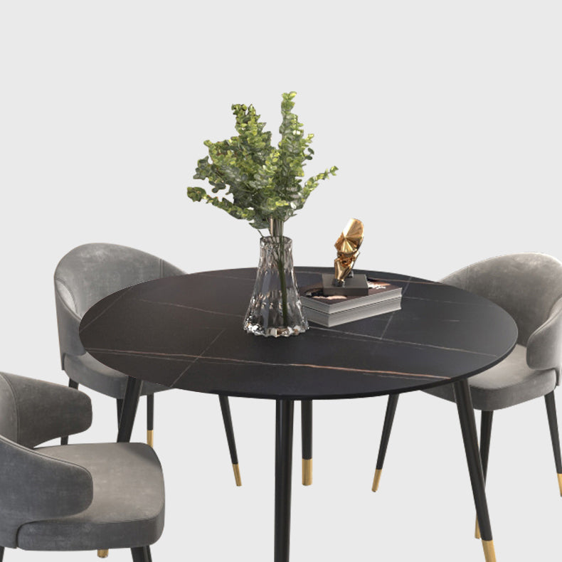 Luxury Style Home Sintered Stone Dining Table 4 Legs Metallic Base Round Table