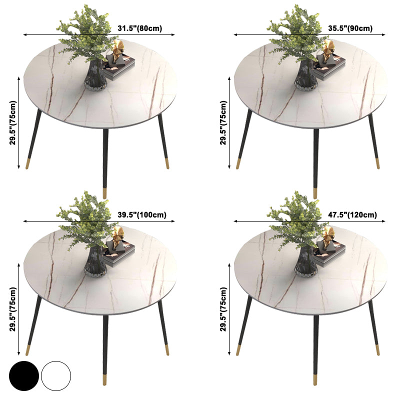 Luxury Style Home Sintered Stone Dining Table 4 Legs Metallic Base Round Table