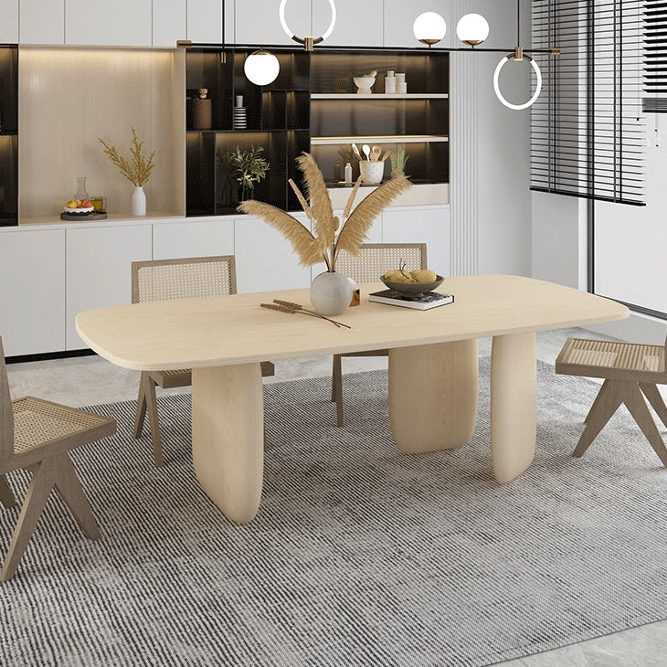 Simple Style Pine Solid Wood Dining Table 3 Legs Base Oval Table for Home