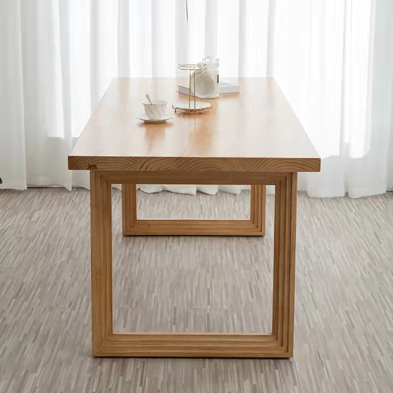 Rechthoek houten tafel in de natuur moderne dennenafel met dubbele voetstuk
