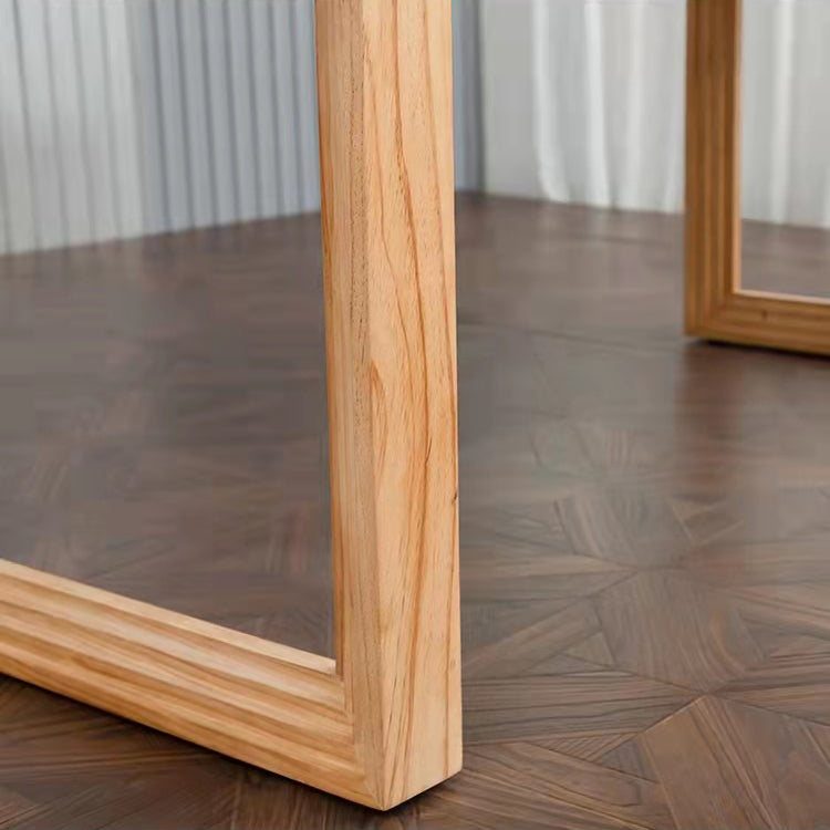 Rechthoek houten tafel in de natuur moderne dennenafel met dubbele voetstuk