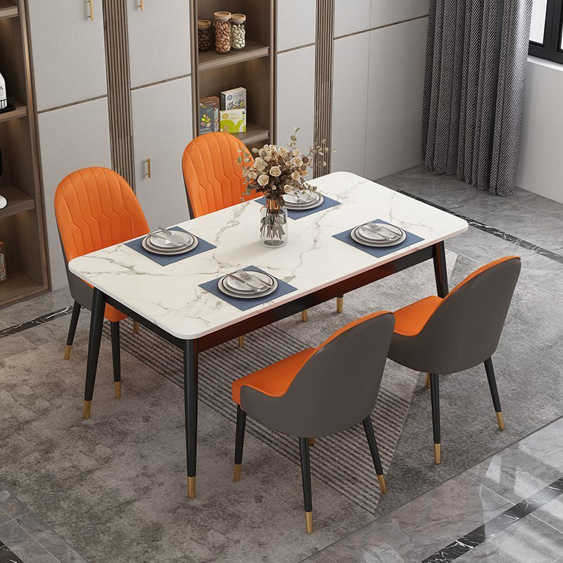 Mesa de comedor rectangular estándar glamorosa mesa de comedor de cocina sinterizada con 4 patas base