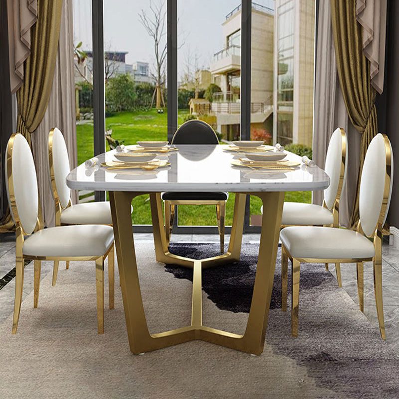Metal Traditional Luxury Rectangular Table Sintered Stone Indoor Table with Trestle