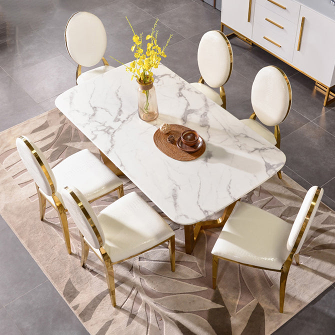 Metal Traditional Luxury Rectangular Table Sintered Stone Indoor Table with Trestle