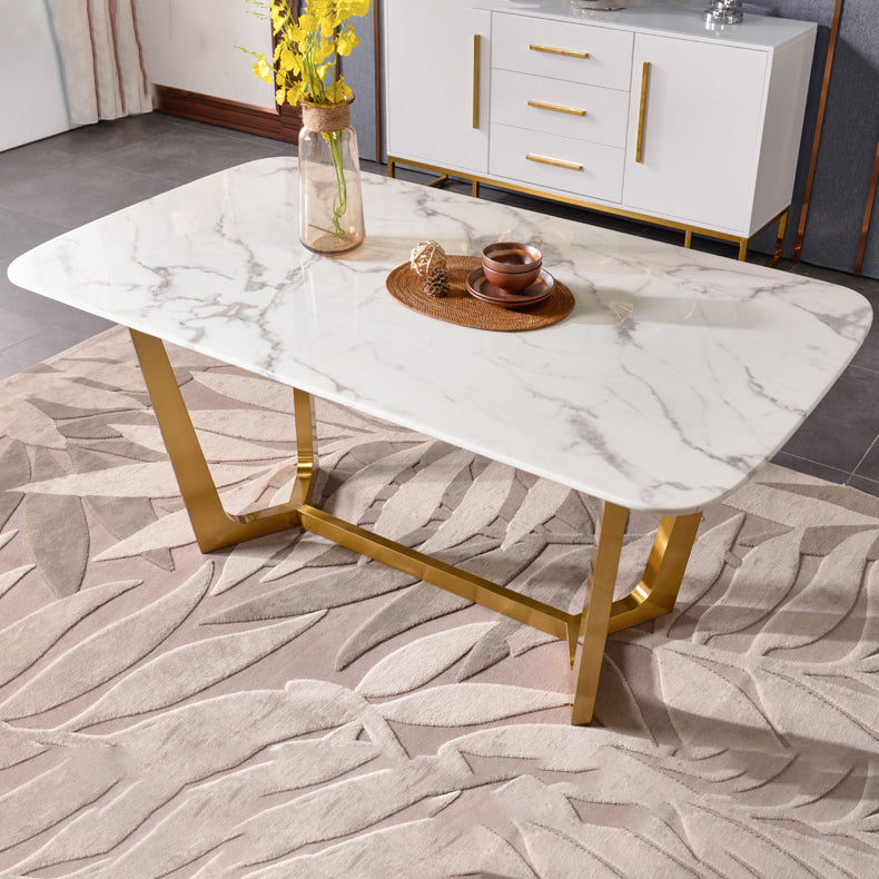 Metal Traditional Luxury Rectangular Table Sintered Stone Indoor Table with Trestle