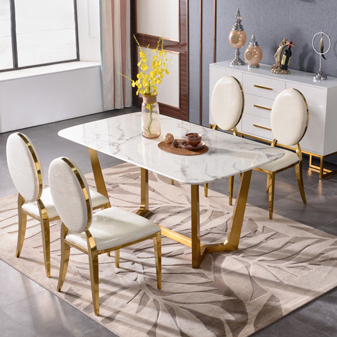 Metal Traditional Luxury Rectangular Table Sintered Stone Indoor Table with Trestle