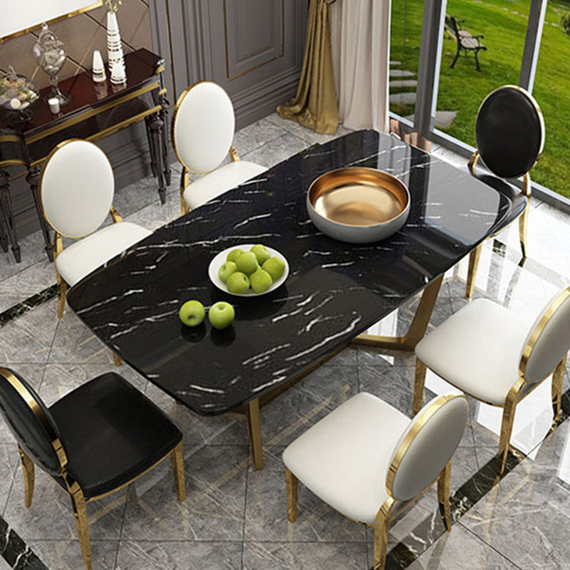 Metal Traditional Luxury Rectangular Table Sintered Stone Indoor Table with Trestle