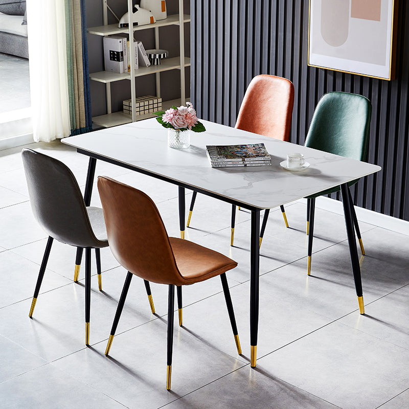 Silla lateral casera escandinava Silla de comedor tapizada con respaldo sólido de metal