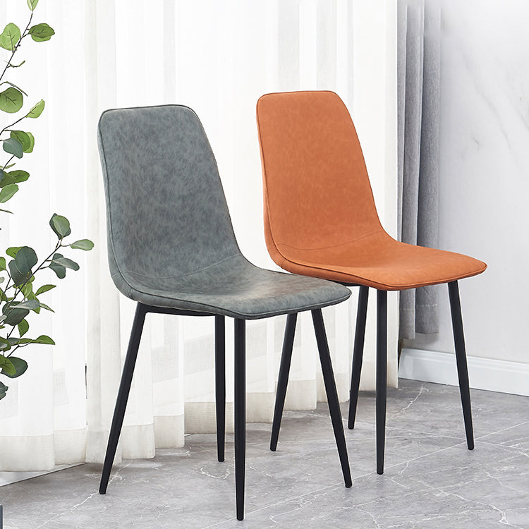 Sillas de comedor de metal contemporáneas sin brazos Sillas de comedor de cuero PU (juego de 2)