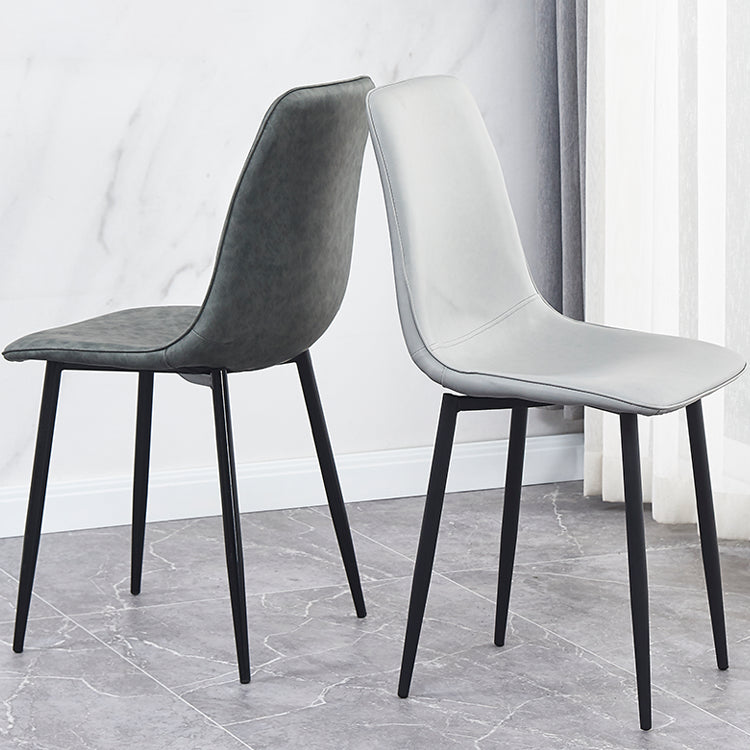 Sillas de comedor de metal contemporáneas sin brazos Sillas de comedor de cuero PU (juego de 2)