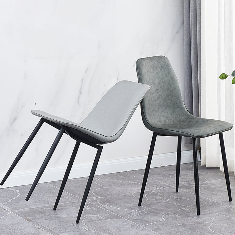 Sillas de comedor de metal contemporáneas sin brazos Sillas de comedor de cuero PU (juego de 2)