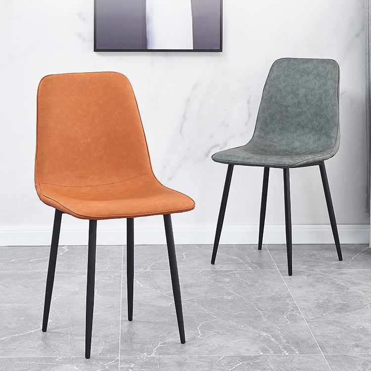Sillas de comedor de metal contemporáneas sin brazos Sillas de comedor de cuero PU (juego de 2)