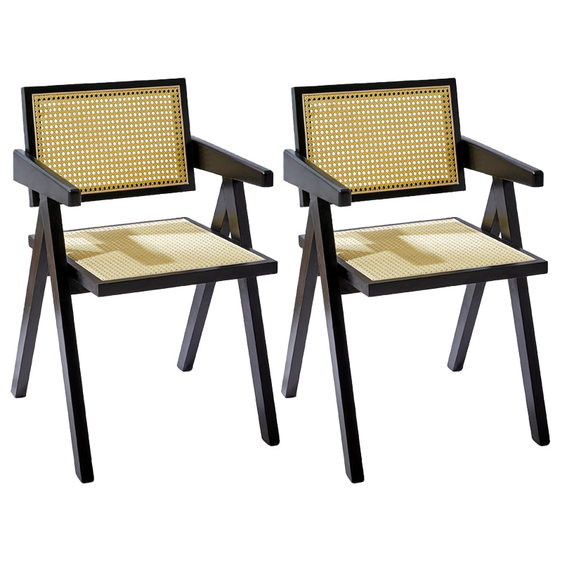 Modern Style Solid Rubberwood Chair Set Open Back Arm Dining Room Chairs